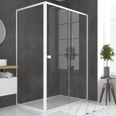 Puerta de Ducha Blanca Aurlane - 140x185cm + Panel 80cm - Reversible Puerta de Ducha Blanca Aurlane - 140x185cm + Panel 80cm - Reversible