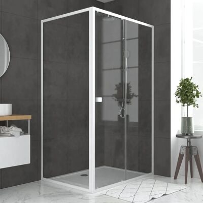 Ensemble porte de douche blanche Aurlane - Ajustable 120x185 + panneau fixe 90cm - Publicité Ensemble porte de douche blanche Aurlane - Ajustable 120x185 + panneau fixe 90cm - Publicité