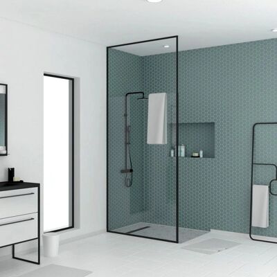 Aurlane Modelo - Pared de ducha ajustable negra mate - 120x203cm Aurlane Modelo - Pared de ducha ajustable negra mate - 120x203cm