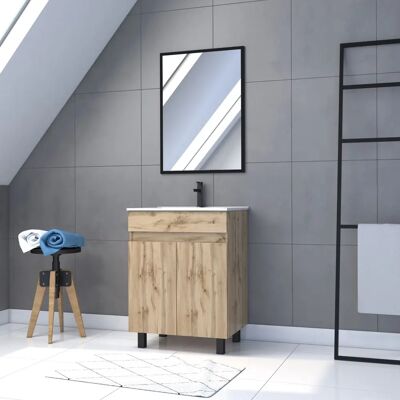 AURLANE Muebles de baño Madera de roble natural 60x80cm AURLANE Muebles de baño Madera de roble natural 60x80cm