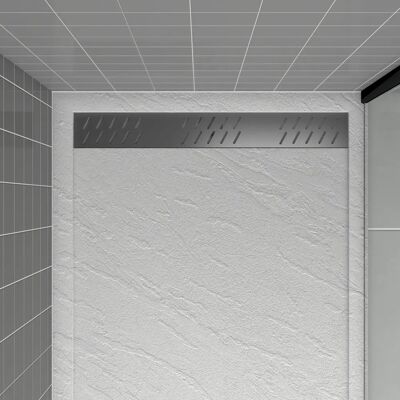 AURLANE - Grille en aluminium finition Gun Metal pour receveurs de douche - 79,5x11x0,2cm - Publicité AURLANE - Grille en aluminium finition Gun Metal pour receveurs de douche - 79,5x11x0,2cm - Publicité