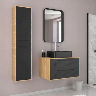 Aurlane - Mueble de baño efecto Madera con lavabo 41x50x22cm y Espejo - Smallly wood - Lavabo de baño Aurlane - Mueble de baño efecto Madera con lavabo 41x50x22cm y Espejo - Smallly wood - Lavabo de baño