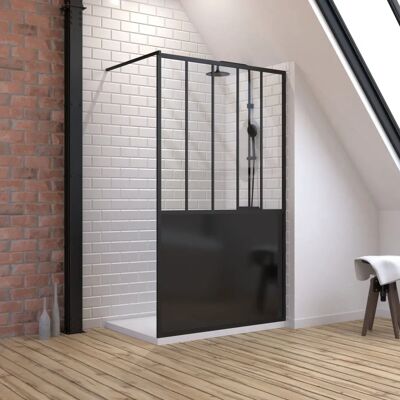 Aurlane Pack Mampara de ducha 120x200 cm negro mate - vidrio templado 5mm + bandeja rectangular 120x80 Aurlane Pack Mampara de ducha 120x200 cm negro mate - vidrio templado 5mm + bandeja rectangular 120x80