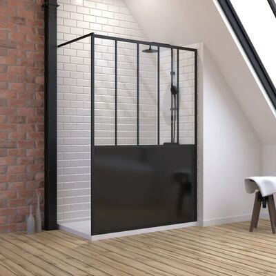 Aurlane Pack Paroi de douche 140x200 cm noir mat - verre trempe 5mm + RECEVEUR A POSER RECTANGLE - Publicité Aurlane Pack Paroi de douche 140x200 cm noir mat - verre trempe 5mm + RECEVEUR A POSER RECTANGLE - Publicité