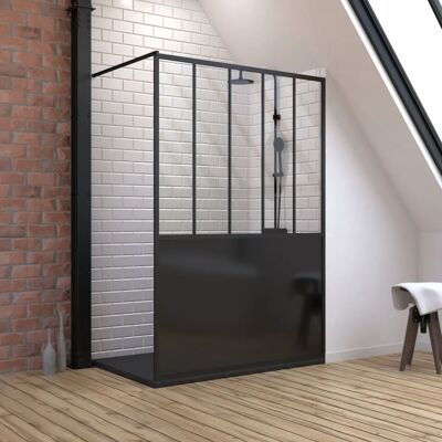 AURLANE Pack Mampara de ducha 90x200 cm negro mate + Plato de suelo en materiales compuestos smc - 90x140cm AURLANE Pack Mampara de ducha 90x200 cm negro mate + Plato de suelo en materiales compuestos smc - 90x140cm