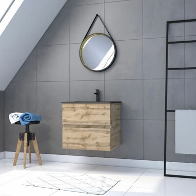 Mobili bagno in rovere naturale Aurlane - Set sospeso con specchio e lavabo Mobili bagno in rovere naturale Aurlane - Set sospeso con specchio e lavabo
