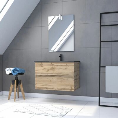 Mueble de baño Timber 80 colgante - Roble, Lavabo, Espejo Mueble de baño Timber 80 colgante - Roble, Lavabo, Espejo