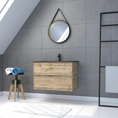 Meuble de salle de bain Timber AURLANE 80x54 Noir Lavabo Miroir - Meubles de salle de bain - Publicité Meuble de salle de bain Timber AURLANE 80x54 Noir Lavabo Miroir - Meubles de salle de bain - Publicité