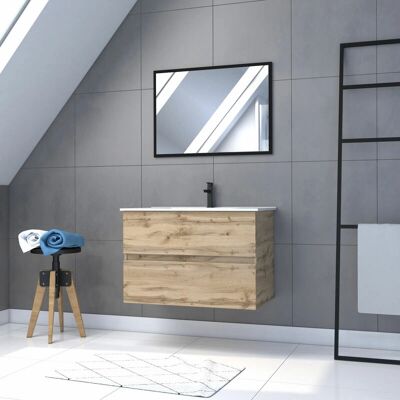 Aurlane Mueble de baño Timber 80cm Moderno - Espejo y Lavabo Aurlane Mueble de baño Timber 80cm Moderno - Espejo y Lavabo
