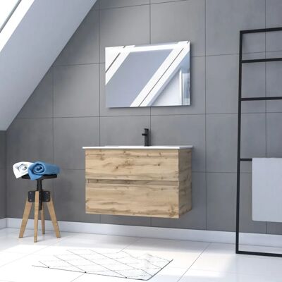 Aurlane PACM246 Armario de baño de roble - Suspendido, Espejo LED, 80cm Aurlane PACM246 Armario de baño de roble - Suspendido, Espejo LED, 80cm