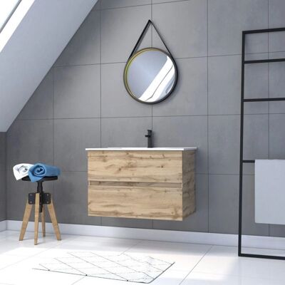 Mueble de baño Timber 80cm Aurlane - Lavabo Blanco y Espejo Mueble de baño Timber 80cm Aurlane - Lavabo Blanco y Espejo