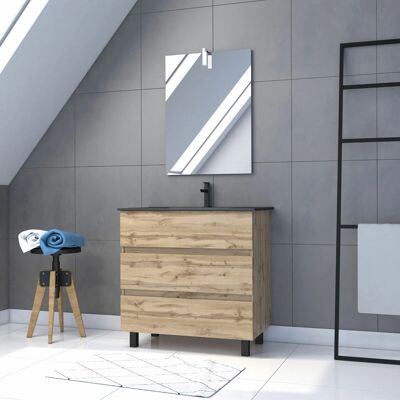 Aurlane - Mueble de baño moderno - Acabado en madera de roble - 80cm Aurlane - Mueble de baño moderno - Acabado en madera de roble - 80cm