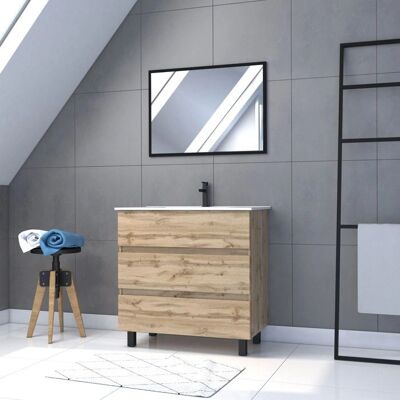 AURLANE Mueble de baño Timber 80 - Acabado en Roble - Lavabo Blanco AURLANE Mueble de baño Timber 80 - Acabado en Roble - Lavabo Blanco