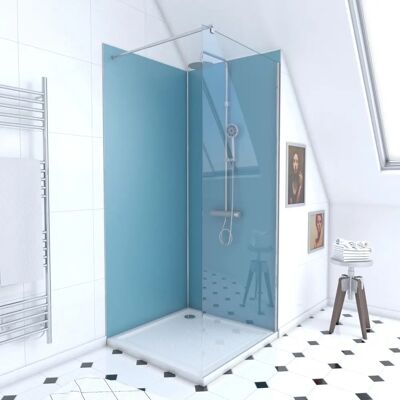 Aurlane PACP048 cabine de douche - Ensemble de douche à l'italienne avec receveur 90x90, paroi chrome et panneaux muraux - Publicité Aurlane PACP048 cabine de douche - Ensemble de douche à l'italienne avec receveur 90x90, paroi chrome et panneaux muraux - Publicité