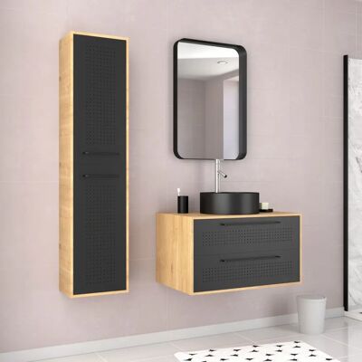 Aurlane PACM260 Mueble de baño - Negro mate, Roble, Lavabo de cerámica Aurlane PACM260 Mueble de baño - Negro mate, Roble, Lavabo de cerámica