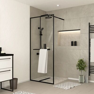Aurlane Modelo FAC756 Mampara de Ducha Negra Mate - Ducha, Toallero y Estante Aurlane Modelo FAC756 Mampara de Ducha Negra Mate - Ducha, Toallero y Estante