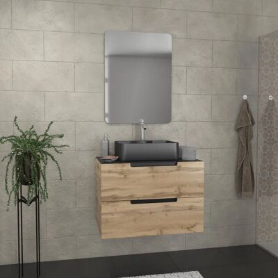 Aurlane Pacm353 Almacenamiento para baño en negro y roble - Mueble suspendido moderno Aurlane Pacm353 Almacenamiento para baño en negro y roble - Mueble suspendido moderno