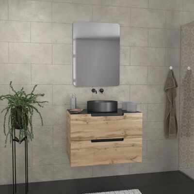 Aurlane PACM445 Armario de baño - Roble y negro - Lavabo redondo Aurlane PACM445 Armario de baño - Roble y negro - Lavabo redondo