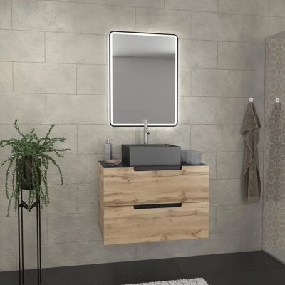 Aurlane Mueble de baño 80 cm Roble y negro - 2 cajones Aurlane Mueble de baño 80 cm Roble y negro - 2 cajones