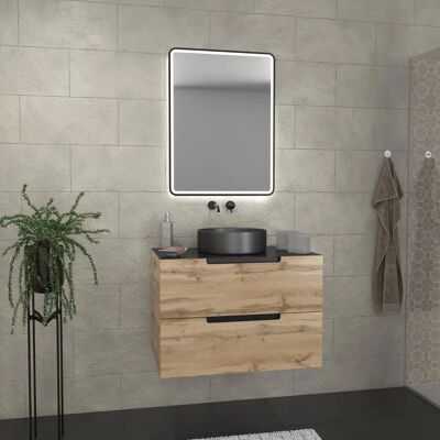 Aurlane Pacm455 Gabinete de baño en roble y negro - 2 cajones Aurlane Pacm455 Gabinete de baño en roble y negro - 2 cajones