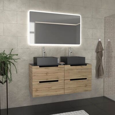 Aurlane Gabinete de almacenamiento para baño roble y negro - Estilo industrial moderno Aurlane Gabinete de almacenamiento para baño roble y negro - Estilo industrial moderno
