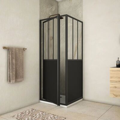 Aurlane PACF333 - Mampara de Ducha Reversible con Panel Fijo - Negro Aurlane PACF333 - Mampara de Ducha Reversible con Panel Fijo - Negro