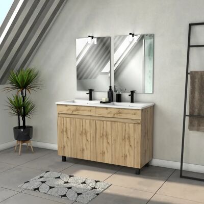 Aurlane PACM302 Gabinete de baño - 120cm Doble lavabo, 4 puertas, acabado Roble Industrial Aurlane PACM302 Gabinete de baño - 120cm Doble lavabo, 4 puertas, acabado Roble Industrial