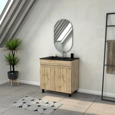 Aurlane PACM307 Gabinete de almacenamiento de baño - Roble Industrial, Espejo ajustable, 80cm Aurlane PACM307 Gabinete de almacenamiento de baño - Roble Industrial, Espejo ajustable, 80cm