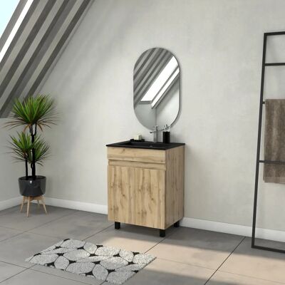 Conjunto de Muebles de Baño Aurlane - 60cm con 2 Cajones y Lavabo Negro Conjunto de Muebles de Baño Aurlane - 60cm con 2 Cajones y Lavabo Negro