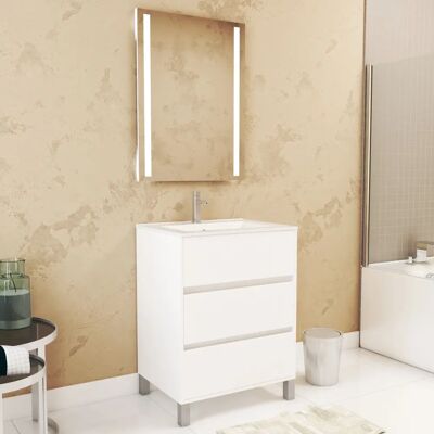 Aurlane PACM618 Armario de Almacenamiento para Baño - Mueble moderno en melamina lacada blanca con 3 cajones Aurlane PACM618 Armario de Almacenamiento para Baño - Mueble moderno en melamina lacada blanca con 3 cajones