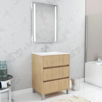 Aurlane Armario de baño Roble Claro - Cierre suave, LED Aurlane Armario de baño Roble Claro - Cierre suave, LED