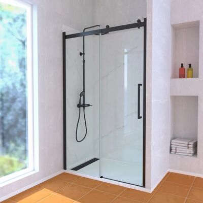 Porte de Douche Aurlane PACF268 - Réversible, Verre 8mm, Cadre noir mat - Publicité Porte de Douche Aurlane PACF268 - Réversible, Verre 8mm, Cadre noir mat - Publicité