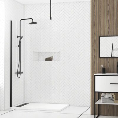 Aurlane PACF451 Paroi de Douche - Réversible, Verre 8mm, Profil Noir - Publicité Aurlane PACF451 Paroi de Douche - Réversible, Verre 8mm, Profil Noir - Publicité