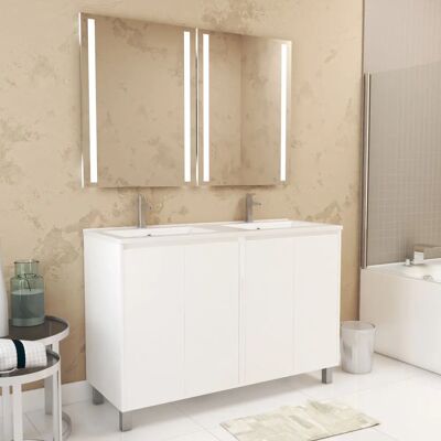 Armario de Baño Lacado Blanco 120cm - Puertas Suaves y Espejos LED Armario de Baño Lacado Blanco 120cm - Puertas Suaves y Espejos LED