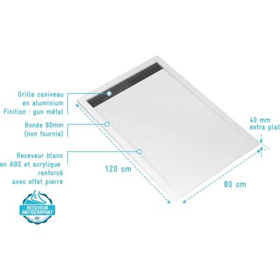 Aurlane PACR173 Bac de douche blanc - Rectangulaire, Antidérapant, 120x80cm - Publicité Aurlane PACR173 Bac de douche blanc - Rectangulaire, Antidérapant, 120x80cm - Publicité