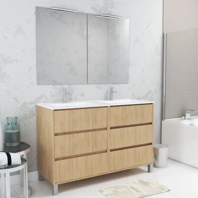 Aurlane Roble Claro 120cm Mueble de Baño - Moderno, 6 Cajones, Doble Lavabo Aurlane Roble Claro 120cm Mueble de Baño - Moderno, 6 Cajones, Doble Lavabo