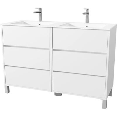 Aurlane - Pack Mueble de Baño 120 cm Blanco Lacado 6 Cajones con Lavabo de Cerámica - xenos Aurlane - Pack Mueble de Baño 120 cm Blanco Lacado 6 Cajones con Lavabo de Cerámica - xenos