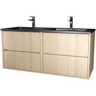 Meuble de salle de bain AURLANE Chêne Clair - 120cm Double Lavabo en Céramique - Moderne & Suspendu - Publicité Meuble de salle de bain AURLANE Chêne Clair - 120cm Double Lavabo en Céramique - Moderne & Suspendu - Publicité