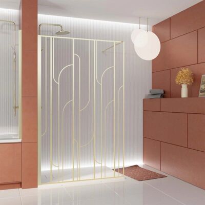 Aurlane - Paroi de douche 140x195cm Sérigraphie Art Déco - Or Brossé - Publicité Aurlane - Paroi de douche 140x195cm Sérigraphie Art Déco - Or Brossé - Publicité