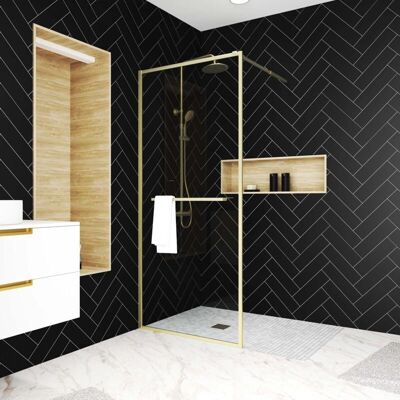 Mampara de Ducha Oro Cepillado AURLANE - 100x200cm, 3-en-1 Mampara de Ducha Oro Cepillado AURLANE - 100x200cm, 3-en-1
