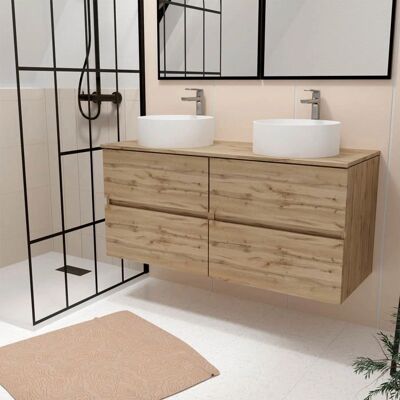 Aurlane Meuble de bain double en chêne naturel - 120cm, 4 tiroirs - Publicité Aurlane Meuble de bain double en chêne naturel - 120cm, 4 tiroirs - Publicité