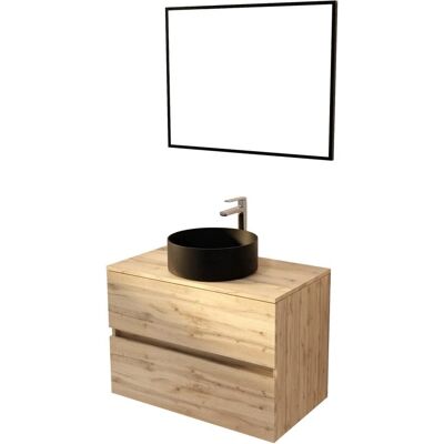 Aurlane Mueble de baño 80cm 2 cajones negro y roble - Conjunto de muebles de baño Aurlane Mueble de baño 80cm 2 cajones negro y roble - Conjunto de muebles de baño
