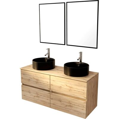 Mueble de Baño Aurlane Roble - 120cm, 4 Cajones, Doble Lavabo cerámica Mueble de Baño Aurlane Roble - 120cm, 4 Cajones, Doble Lavabo cerámica