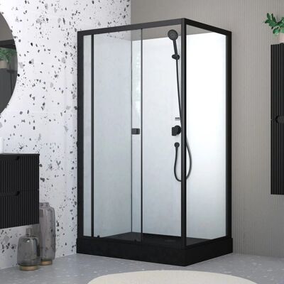 AURLANE Cabine de douche rectangulaire 110x80 - Porte coulissante - Plateau noir mat - Publicité AURLANE Cabine de douche rectangulaire 110x80 - Porte coulissante - Plateau noir mat - Publicité