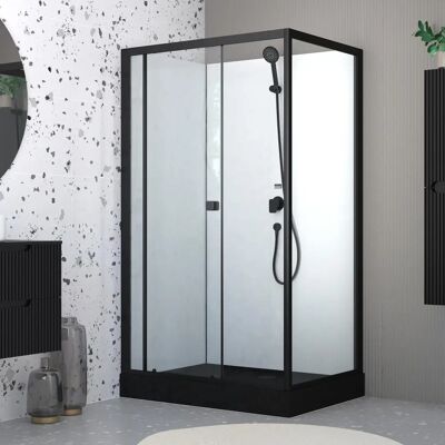 AURLANE Cabine de douche rectangulaire 110x80 - Porte coulissante - Plateau noir mat - Publicité AURLANE Cabine de douche rectangulaire 110x80 - Porte coulissante - Plateau noir mat - Publicité