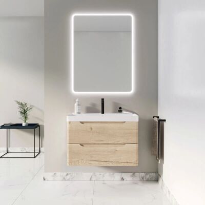 Aurlane - Mueble de baño 80 cm 2 cajones Roble Claro - Lavabo de Cerámica Blanca - Bathroom vanity Aurlane - Mueble de baño 80 cm 2 cajones Roble Claro - Lavabo de Cerámica Blanca - Bathroom vanity