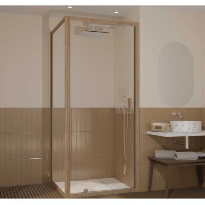Aurlane - Puerta de Ducha con Panel Lateral 90x90x200cm Efecto Madera Aurlane - Puerta de Ducha con Panel Lateral 90x90x200cm Efecto Madera