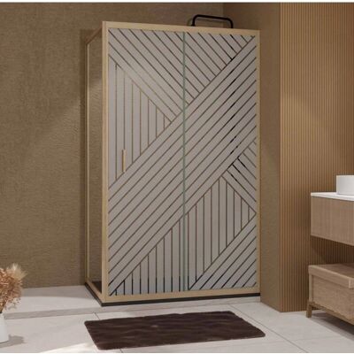 Aurlane - Puerta corredera 120 y Panel lateral 80 - Diseño geométrico - Efecto madera - Puerta de ducha Aurlane - Puerta corredera 120 y Panel lateral 80 - Diseño geométrico - Efecto madera - Puerta de ducha