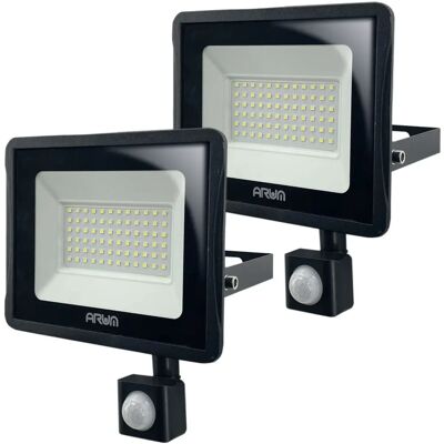 Arum Lighting - Conjunto de 2 proyector LED 50W con sensor de movimiento IP65 - Luz de seguridad exterior Arum Lighting - Conjunto de 2 proyector LED 50W con sensor de movimiento IP65 - Luz de seguridad exterior