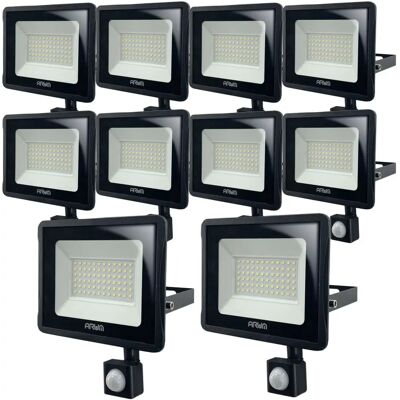 ARUM LIGHTING - Set di 10 proiettori LED - 50W - Rilevatore di movimento - Nero ARUM LIGHTING - Set di 10 proiettori LED - 50W - Rilevatore di movimento - Nero